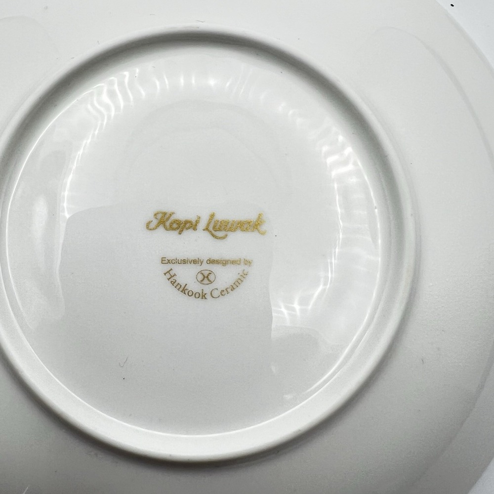 Vintage Hankook Ceramic Kopi Luwak Lidded Coffee Cup Saucer Set Gold Trim Rare - Picture 14 of 16